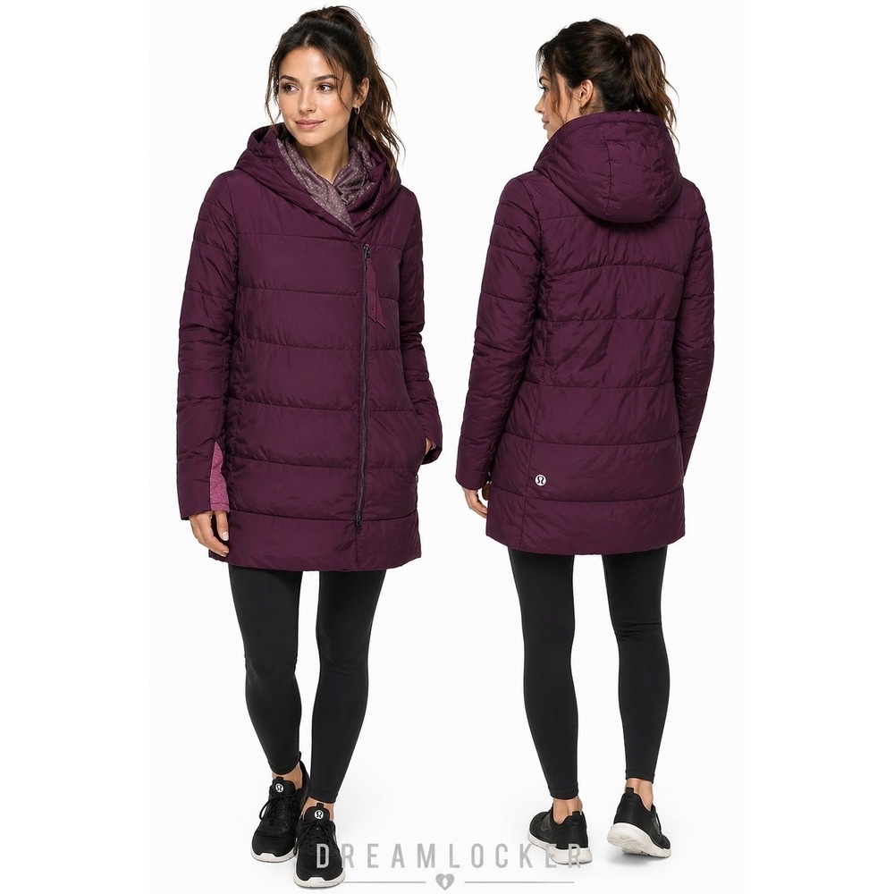 Lululemon Puffy Blanket Jacket Womens 10‎ Plum Purple Down Hooded Puffer Coat